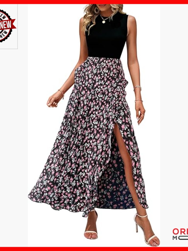 Sleeveless Floral Ruffle Midi Dress, A-Line Boho Summer Party Wedding Guest